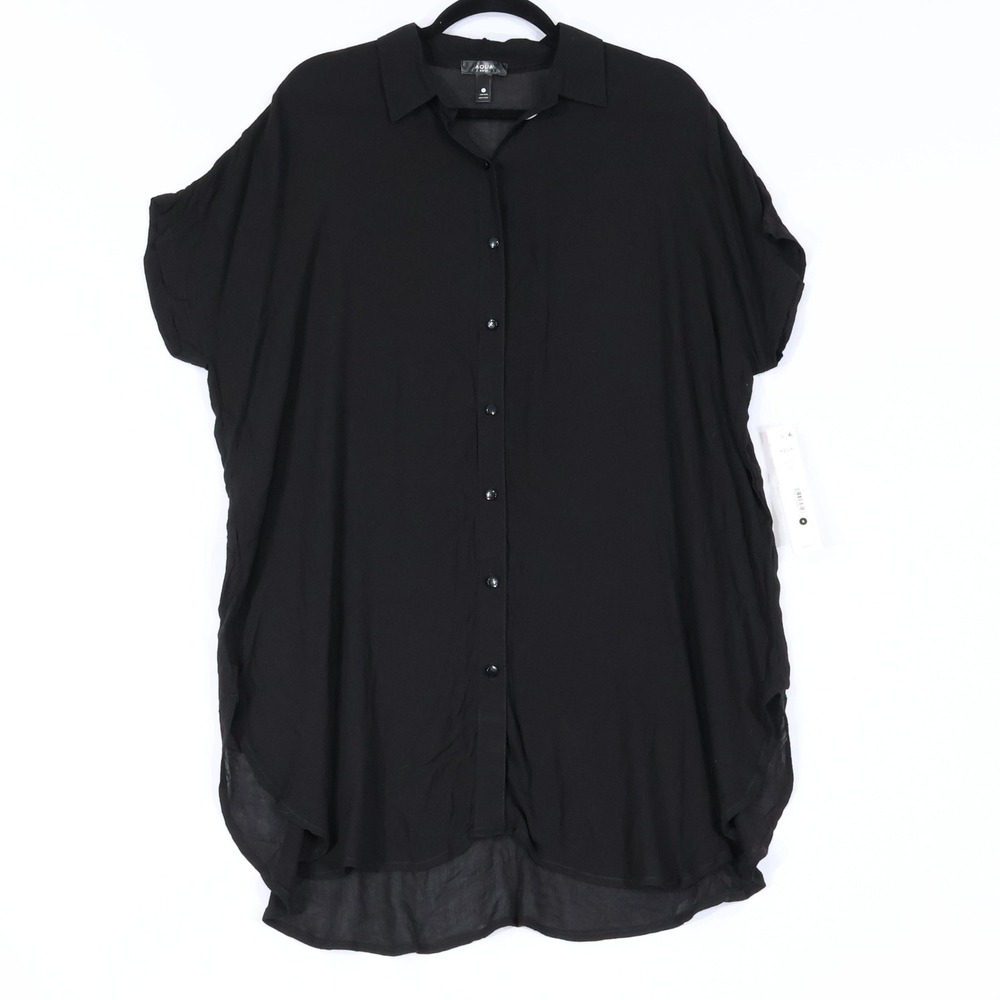 Aqua Swim Shirt Cover Up Dress Women S Black Minimalist Sheer Oversized $88 NWT